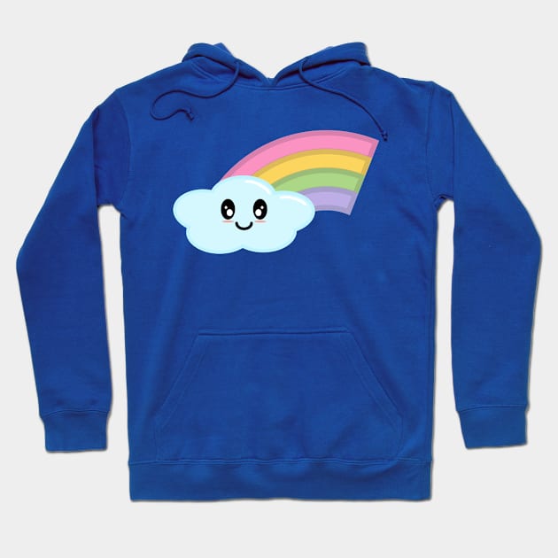 Kawaii Cute Happy Rainbow in Blue Hoodie by Kelly Gigi